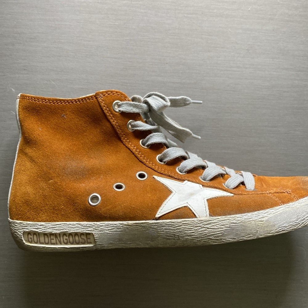 Golden Goose Francy Sneaker Size 38 White and Burnt Orange Suede